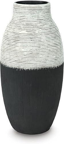 Signature Design by Ashley Tall Large Decorative Vase, Black and White | Heavy 6 lb polyresin construction, Distressed rustic texture and oval shape for non-watertight dry styling, Girtha Series