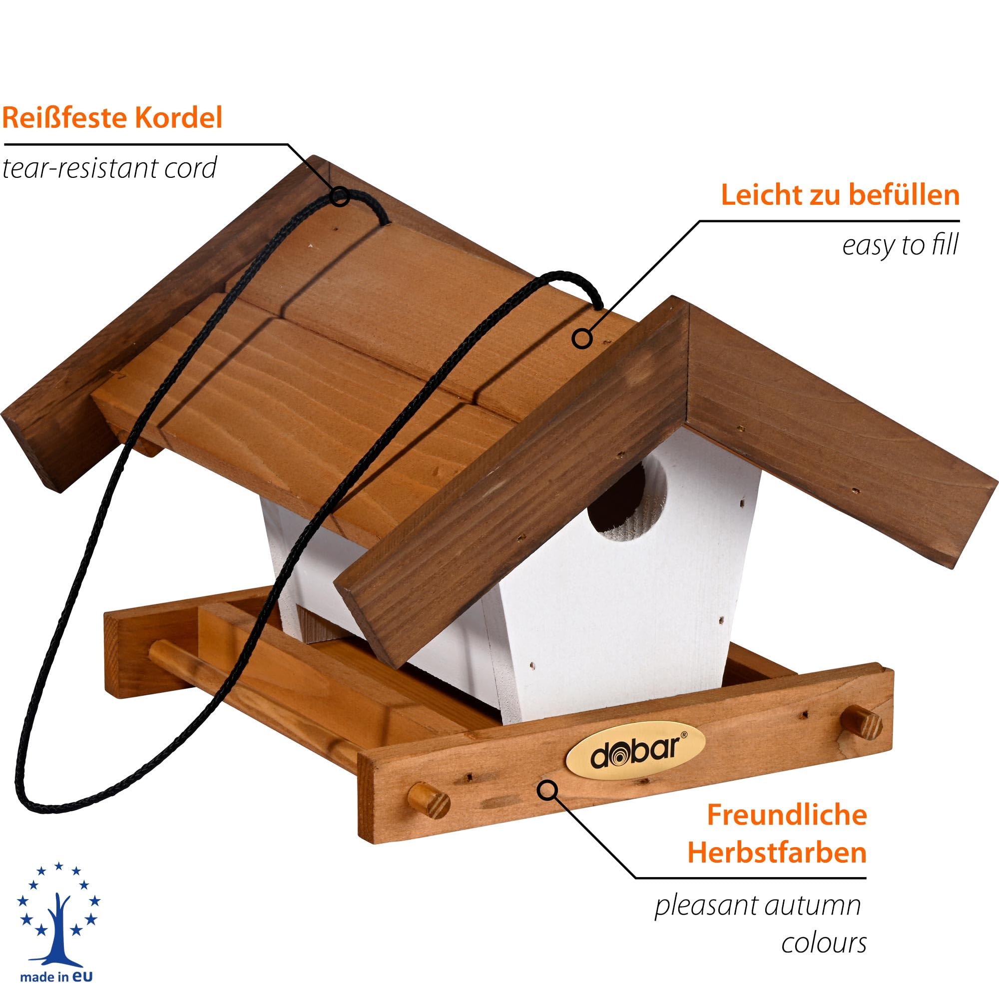 dobar® Green Label Kleines Vogelhaus Goldener Oktober im 2er-Set - Futterstationen für Wildvögel zum Aufhängen - Wildvogelfutterplätze - 22,5 x 21 x 16 cm - Braun/Weiß