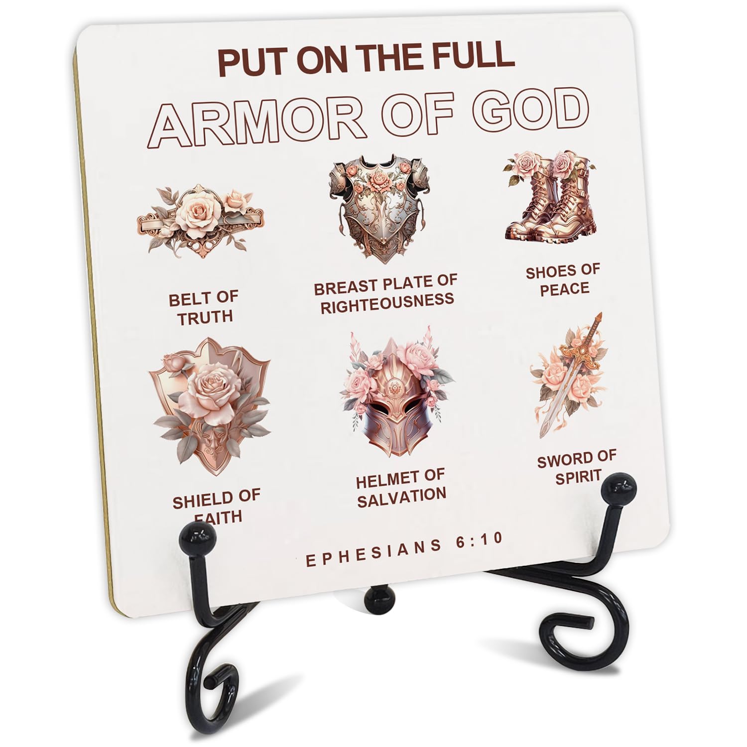 Christian Gifts for Women Men, Religious Gifts, Spiritual Gift, Put on the Full Armor of God, Bible Verses Wooden Plaque Sign With Stand, Christian