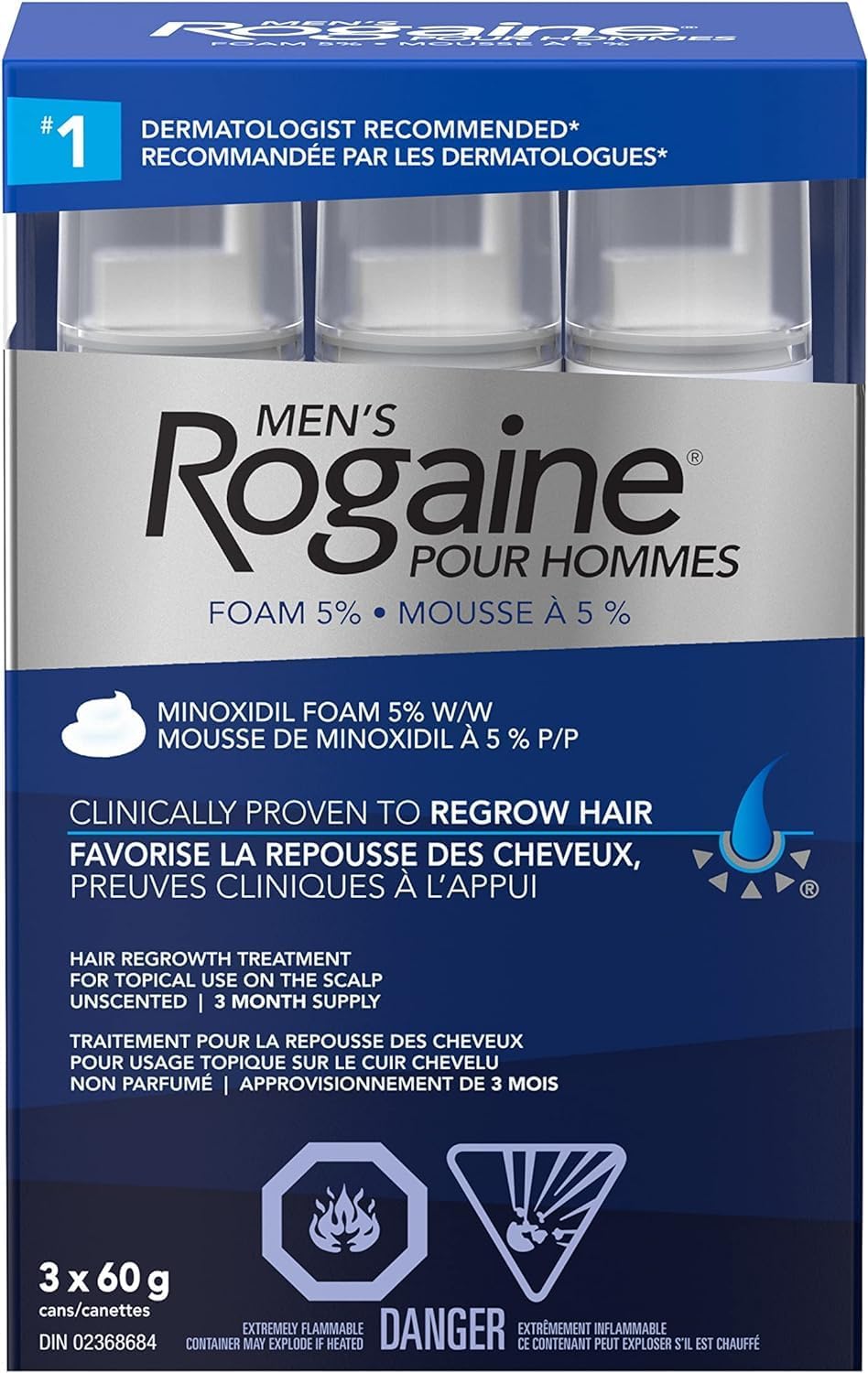 Product image of Rogaine Men’s Hair Loss & Thinning Treatment for Hair Regrowth, 5 Minoxidil Foam Extra Strength, 3 Month Treatment, white