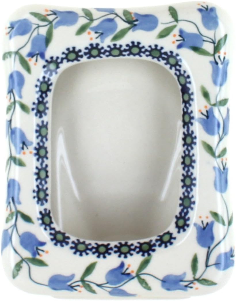 Blue Rose Polish Pottery - Blue Festive Fir Frame - 3.5" x 5" - Polish Pottery Christmas Photo Frame, Festive Tree Design for Holiday Pictures & Seasonal Décor