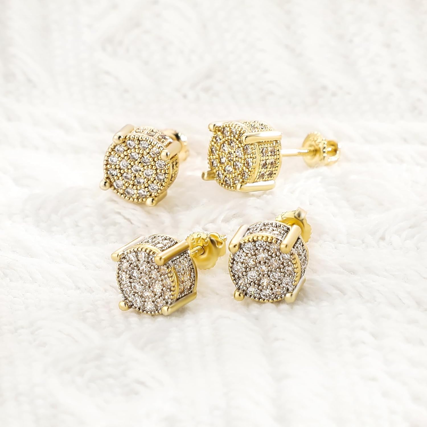 TOPGRILLZ Screw Back Earrings 14K Golden Plated 5A+ Cubic Zirconia Cluster Round Screw On Stud Earrings For Men Women Aretes De Hombre - Image 5