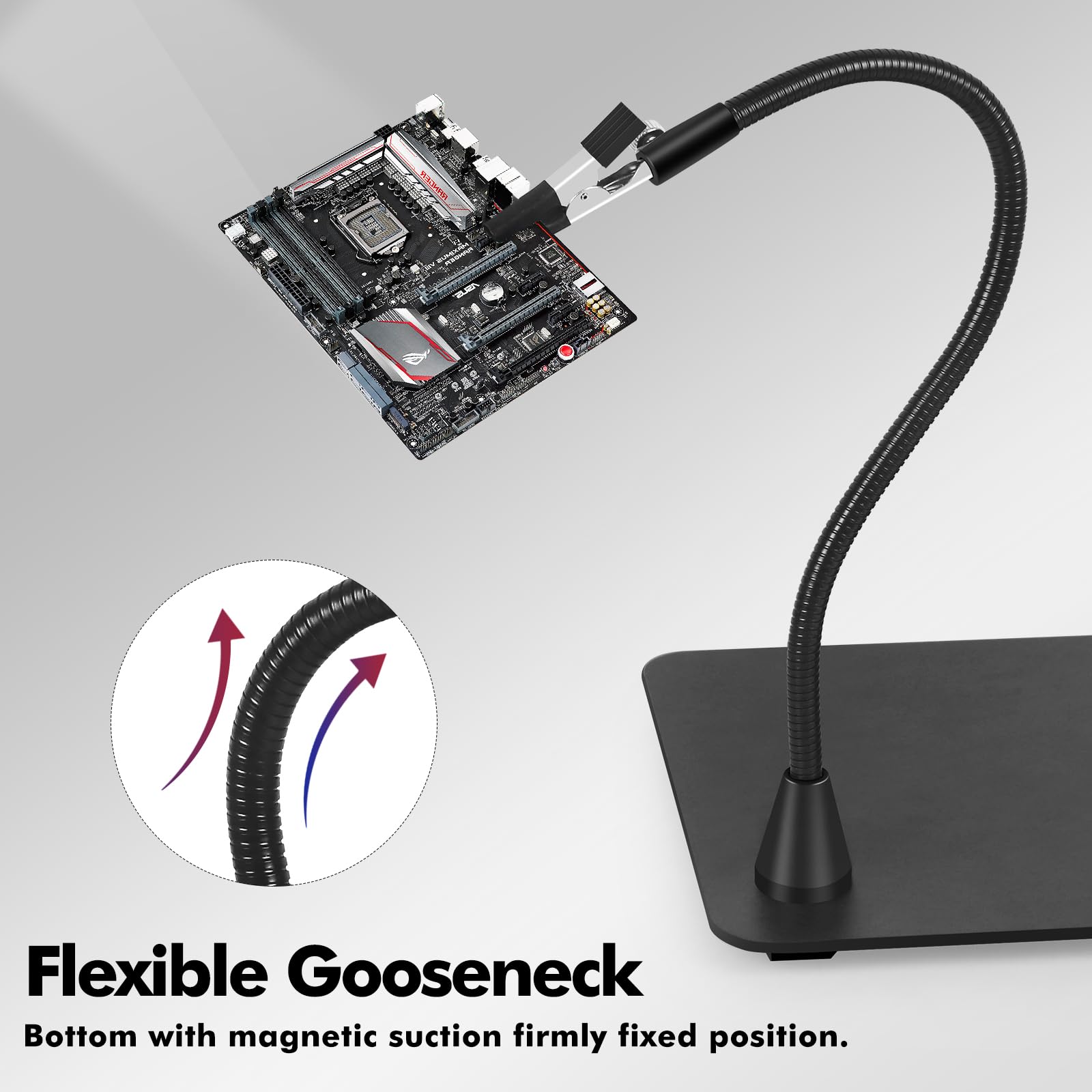 Magnetische soldeerhulp, helpende hand (soldeerstation met lamp), solderen van derden handen met 3 x led-vergrootlamp, 4 PCB-zuilen, printplaathouder met flexibele metalen armen, elektronisch reparatiegereedschap