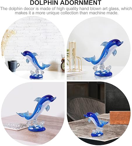Miniatura 9 de Healifty Figuras de delfín de cristal, escultura de animales, estatua pisapapeles de cristal azul, figura de mar soplada, adorno de mesa para el