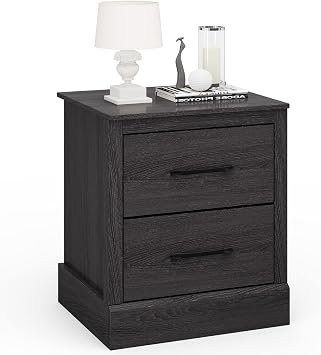 COSTWAY 2 Drawer Nightstand Bedside Table Compact Sofa End Table Dark Grey Oak