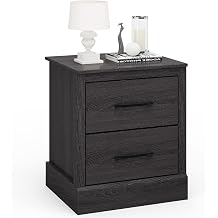COSTWAY 2 Drawer Nightstand Bedside Table Compact Sofa End Table Dark Grey Oak