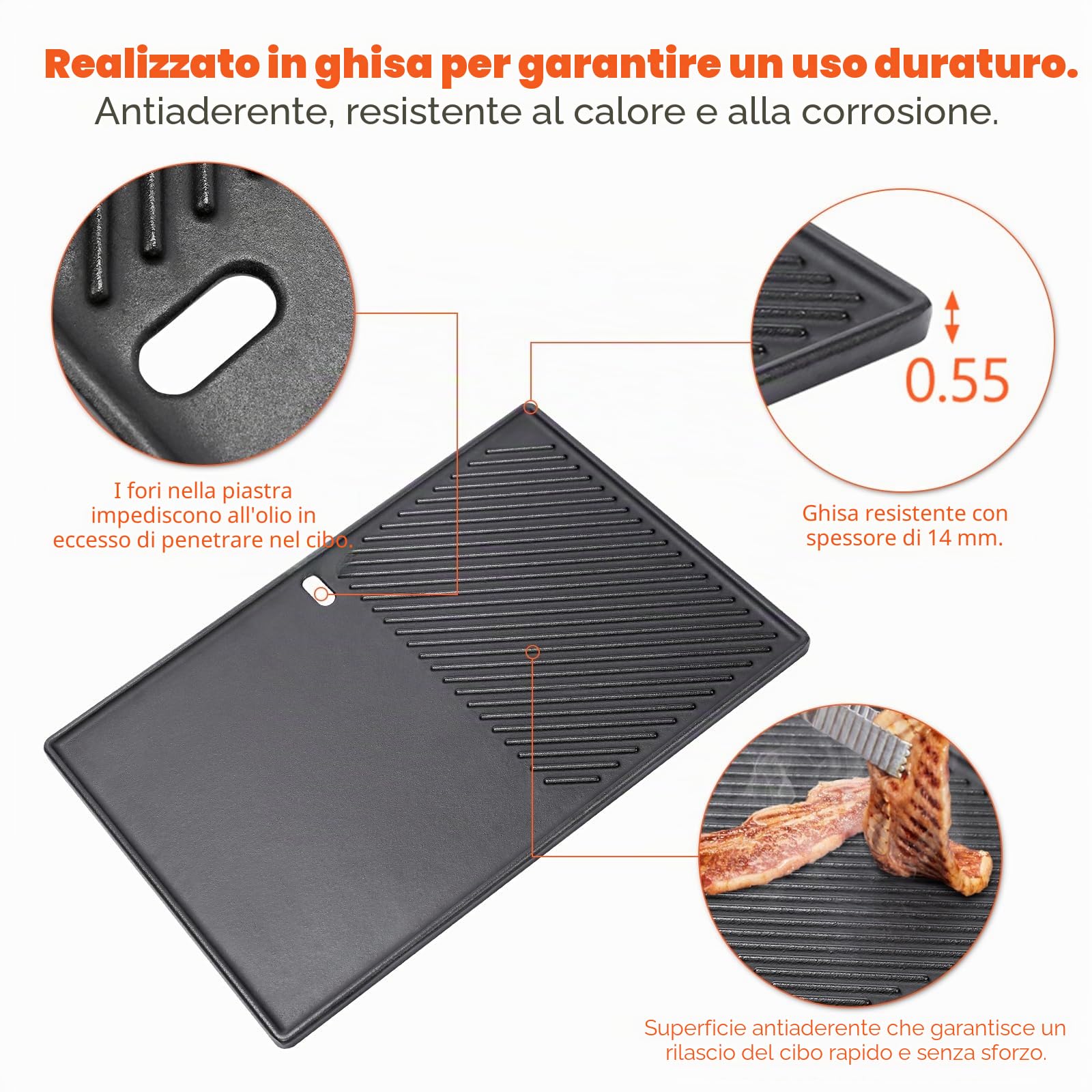 GFTIME 43CM X 32CM Piastra per Griglia Padella per Landmann Triton 3 e 4 Bruleurs, Enders Boston 4, Enders Monroe PRO 4, Enders Boston 6 Grill a Gas, Piastra riscaldante in Ghisa