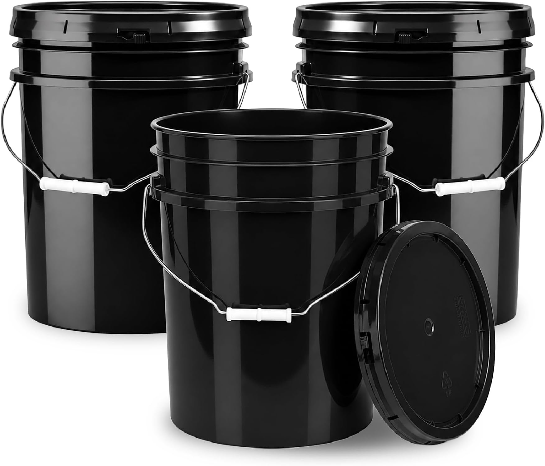 ePackageSupply 5 Gallon Bucket - Food Grade w/Lid BPA-Free, 3 Pack - Black