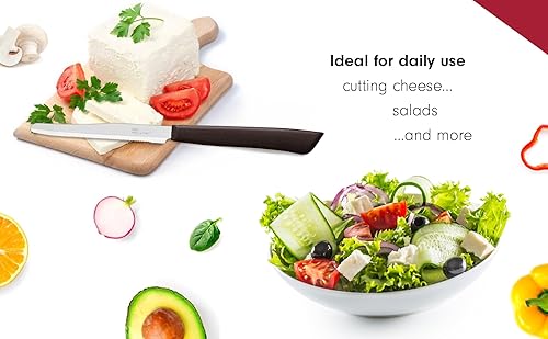 Vista 6 de Tredoni 6 cuchillos de cocina – 4.3"/11cm acero inoxidable italiano dentado vegetal/bistec/cuchillo de mesa, punta redondeada (rojo)