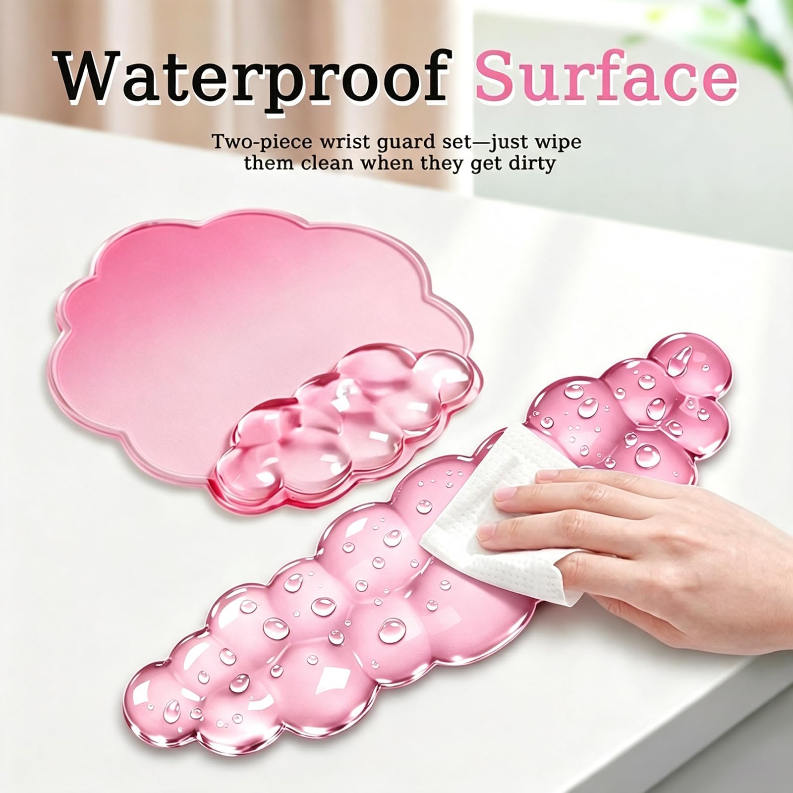 Poggiapolsi in gel e tappetino per mouse a forma di nuvola, per tastiere e mouse, ergonomico, rosa, allevia il dolore da digitazione, computer, laptop, giochi, casa, ufficio, rosa