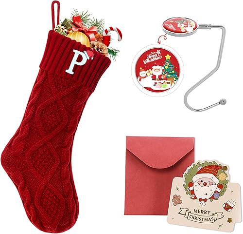 Miniatura 34 de Ulico Medias de Navidad con iniciales, calcetines de Navidad de punto con monograma bordado grande de 18 pulgadas, calcetín de Navidad para niños