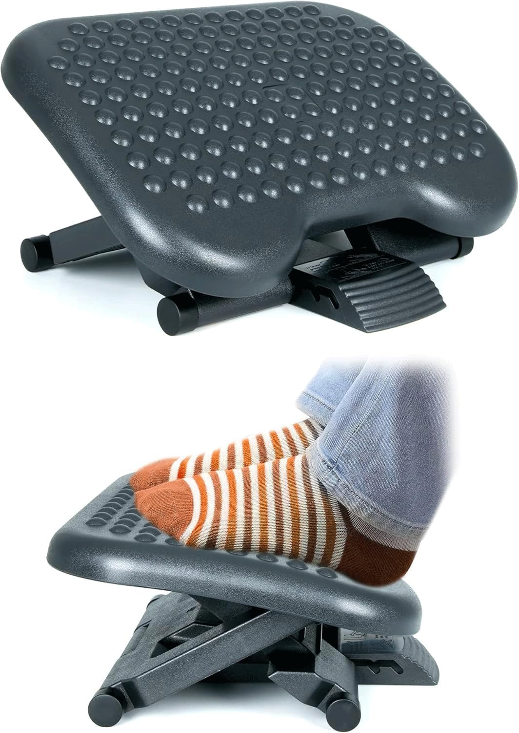 Pouf Regolabile A Tre Altezze - Pouf sotto La Scrivania | Pouf con Inclinazione Regolabile E Pannello Massaggiante per Un Maggiore Comfort nel Tuo Ufficio Domestico | Nero