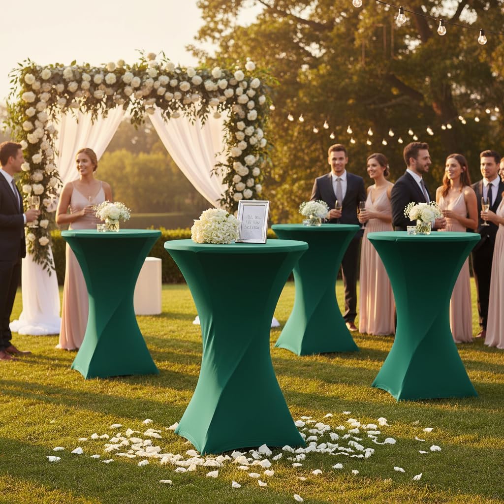 2 Packs 30 inches 32" Highboy Cocktail Round Stretch Spandex Fitted Table Cover High Top Square Corners Tablecloth (30" - 32" Dia x 42" 2 Packs, Dark Green)