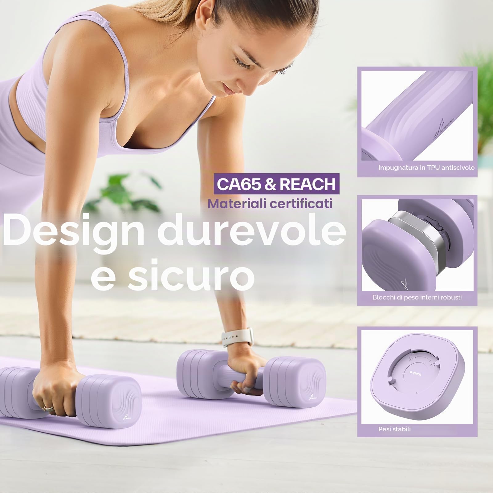 Sportneer Set di manubri regolabili da donna, set da 2 manubri da 1 a 2,5 kg, set di manubri regolabili 4 in 1, attrezzi per il fitness per la casa, per l'allenamento della forza, regalo