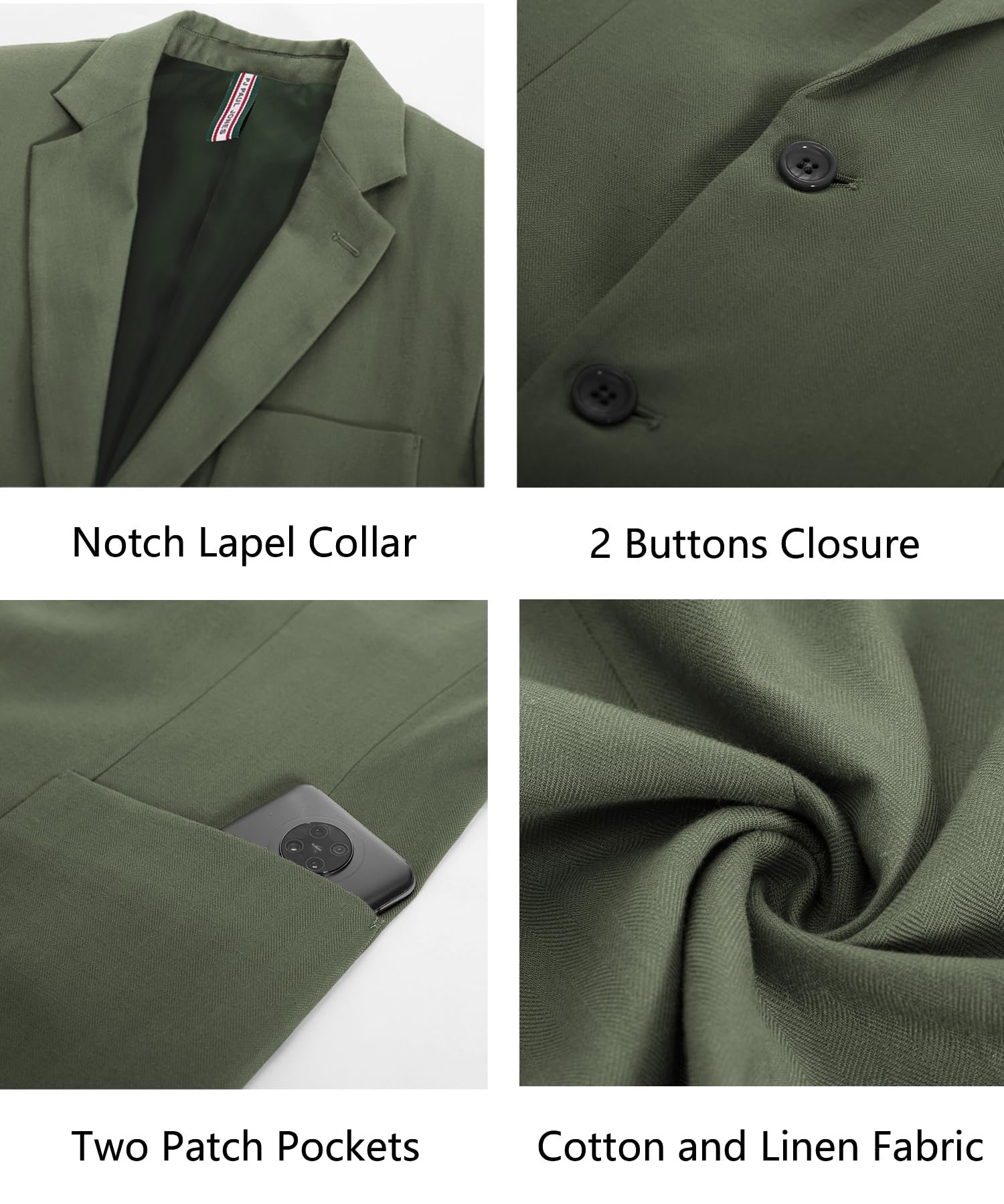 PJ PAUL JONES Chaqueta tipo blazer para hombre, de algodón y lino, ajuste regular, con dos botones, diseño de espiga