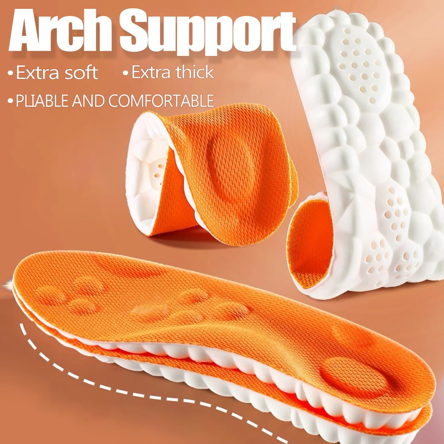 2026 New Steppers Insoles for Men & Women,4D Cloud Massage Memory Foam Insoles with Arch Support for All-Day Comfort(Orange, Men 9 / Women 10) - Image 2