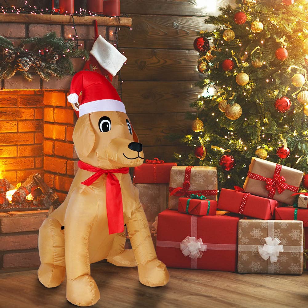 OurWarm Decoraciones Inflables De Navidad De 6 Pies Para Exteriores, Con Calcetines De Navidad Con LED Integrados Y Bastón De Caramelo, Decoraciones Inflables De Navidad Para Perros, Para Fiestas