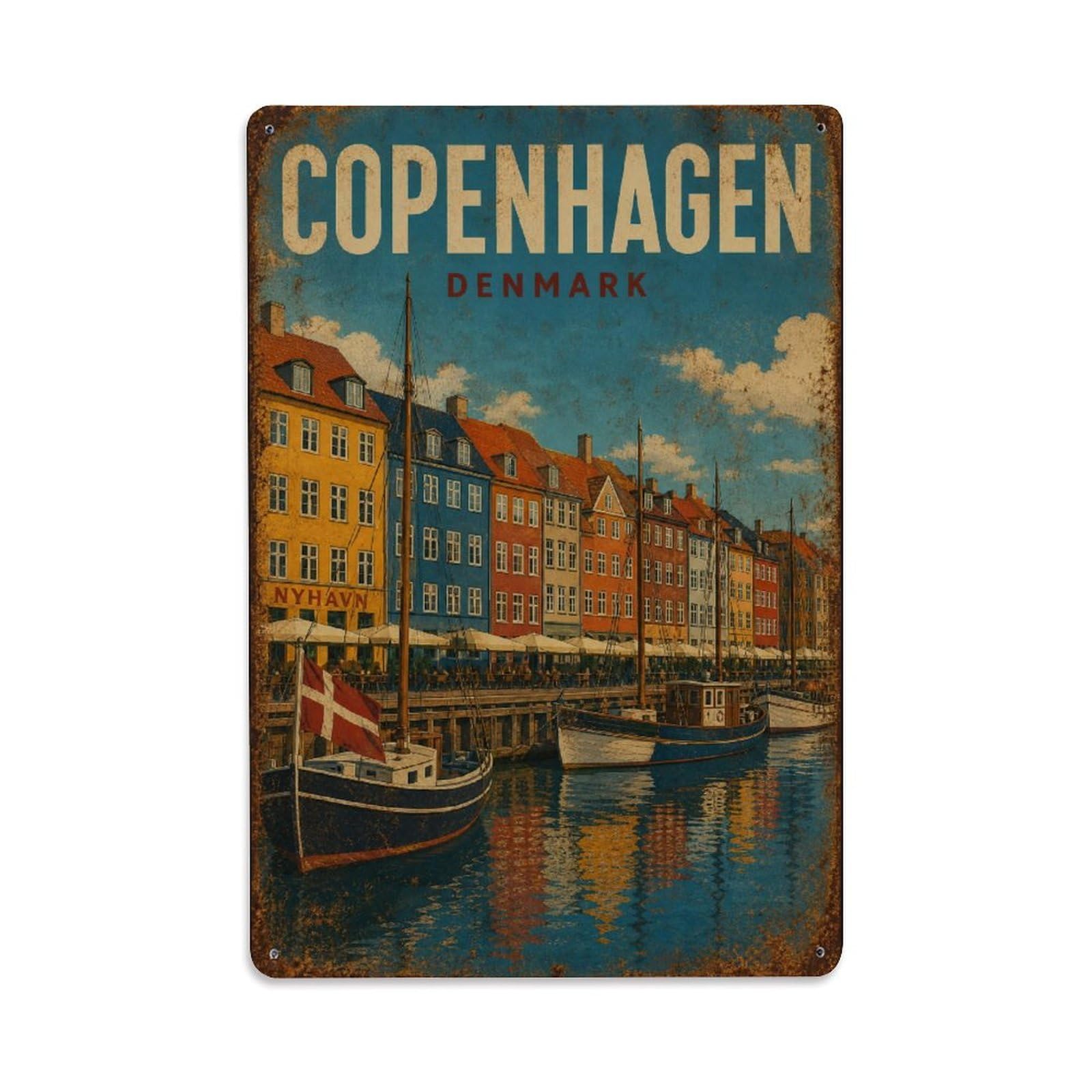 Travel Vintage Denmark Copenhagen Metal Tin Sign
