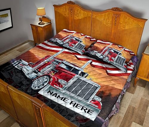 Miniatura 3 de OhaPrints Manta y fundas de almohada con nombre personalizado, diseño de camión rojo, bandera estadounidense estadounidense, patriota, regalo para