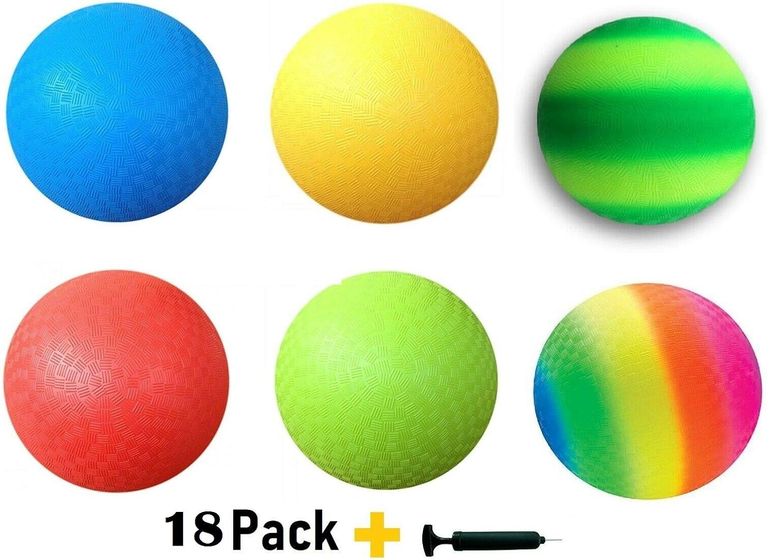 Toys+ 18 Pack 8.5 Inch Playground Balls (Red,Blue,Green,Yellow,Rainbow, Green/Swish