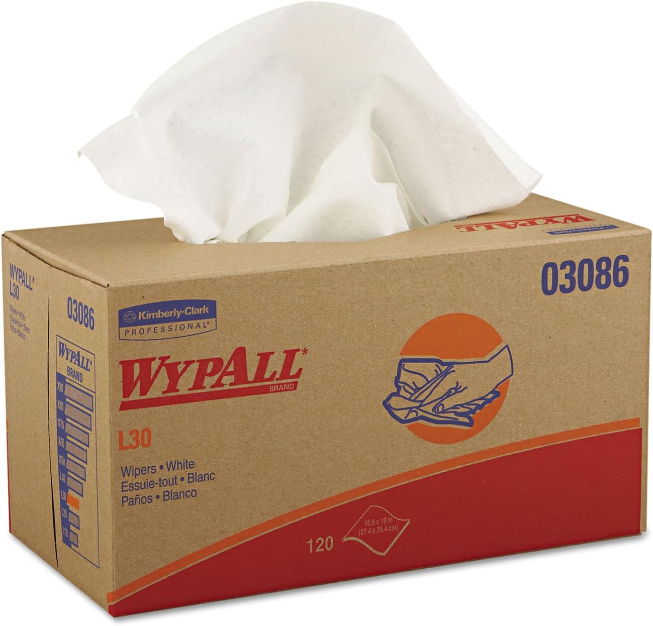 Kimberly-Clark 03086 Wypall L30 Wiper, POP-UP, 10" Wide, 9.8" Length (Pack of 1200), Unscented