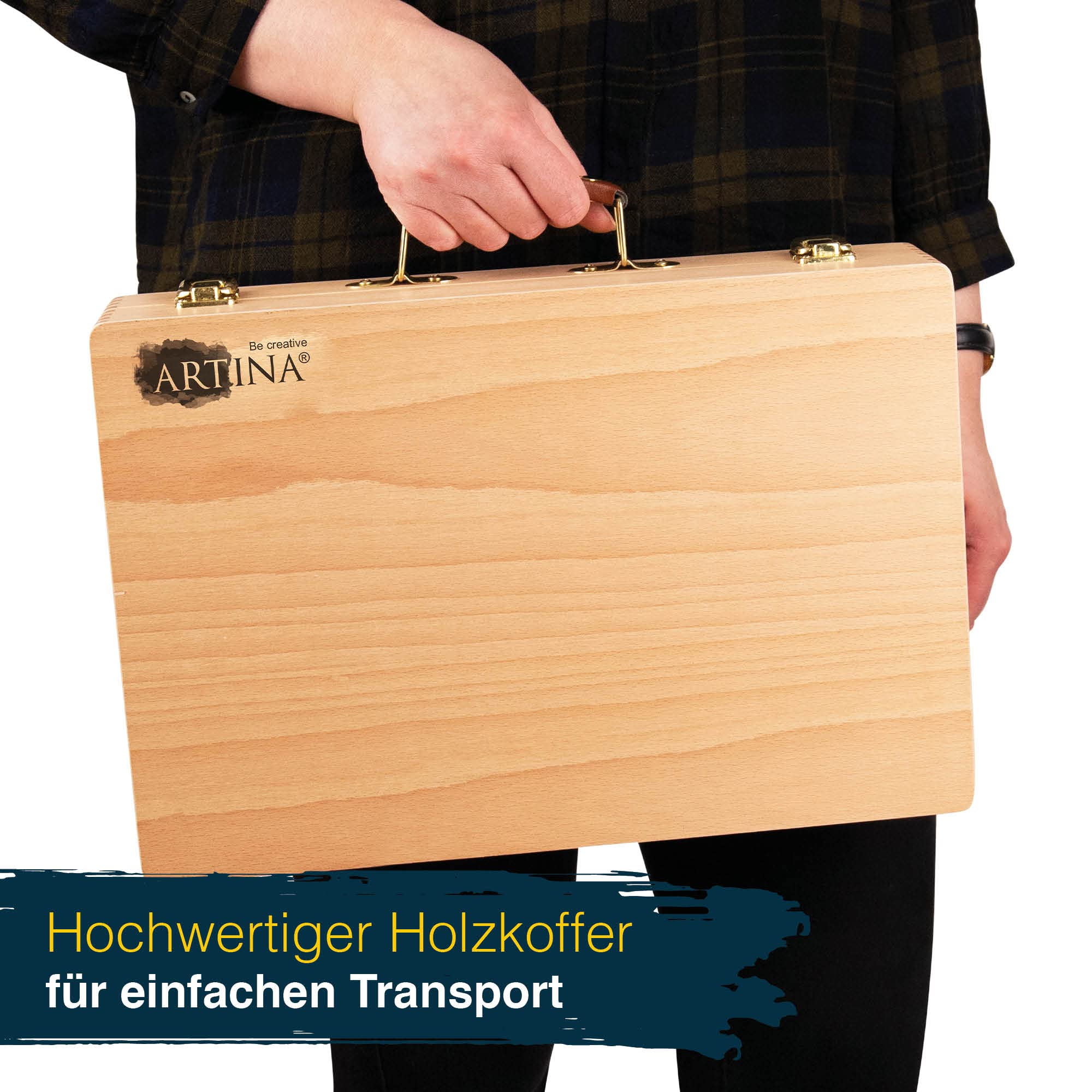 Artina 127tlg Malset Bologna XXL Künstler Set mit FSC Holz Malkoffer – Acrylfarben, Aquarellfarben, Buntstifte, Pastellstifte, Fineliner, Bleistifte - Großes Zeichenset mit Aufbewahrung für Anfänger