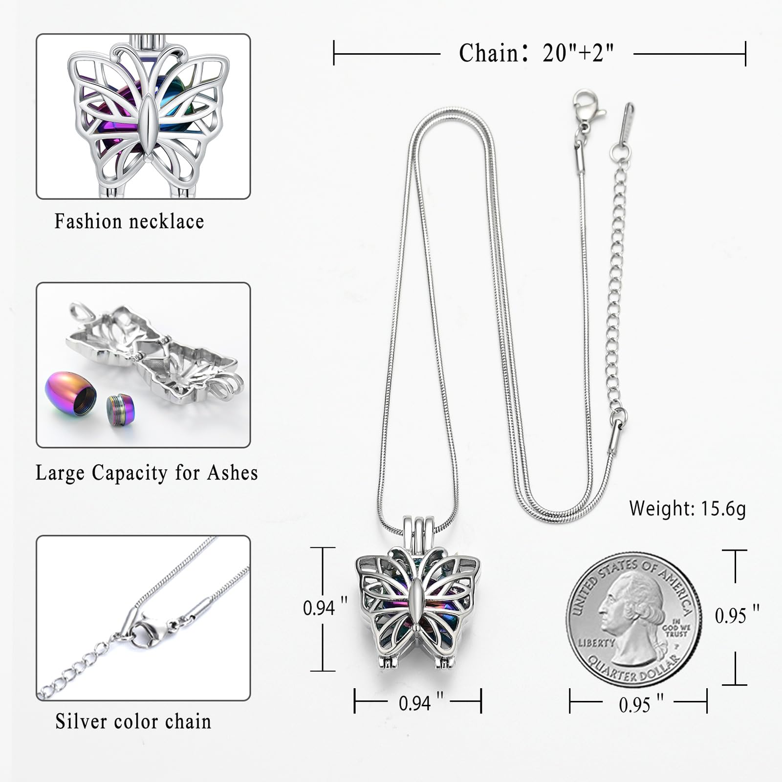 Cremation Jewelry Butterfly Urn Necklace for Ashes Butterfly Pendant Cremation Keepsake Necklace for Women Jewelry