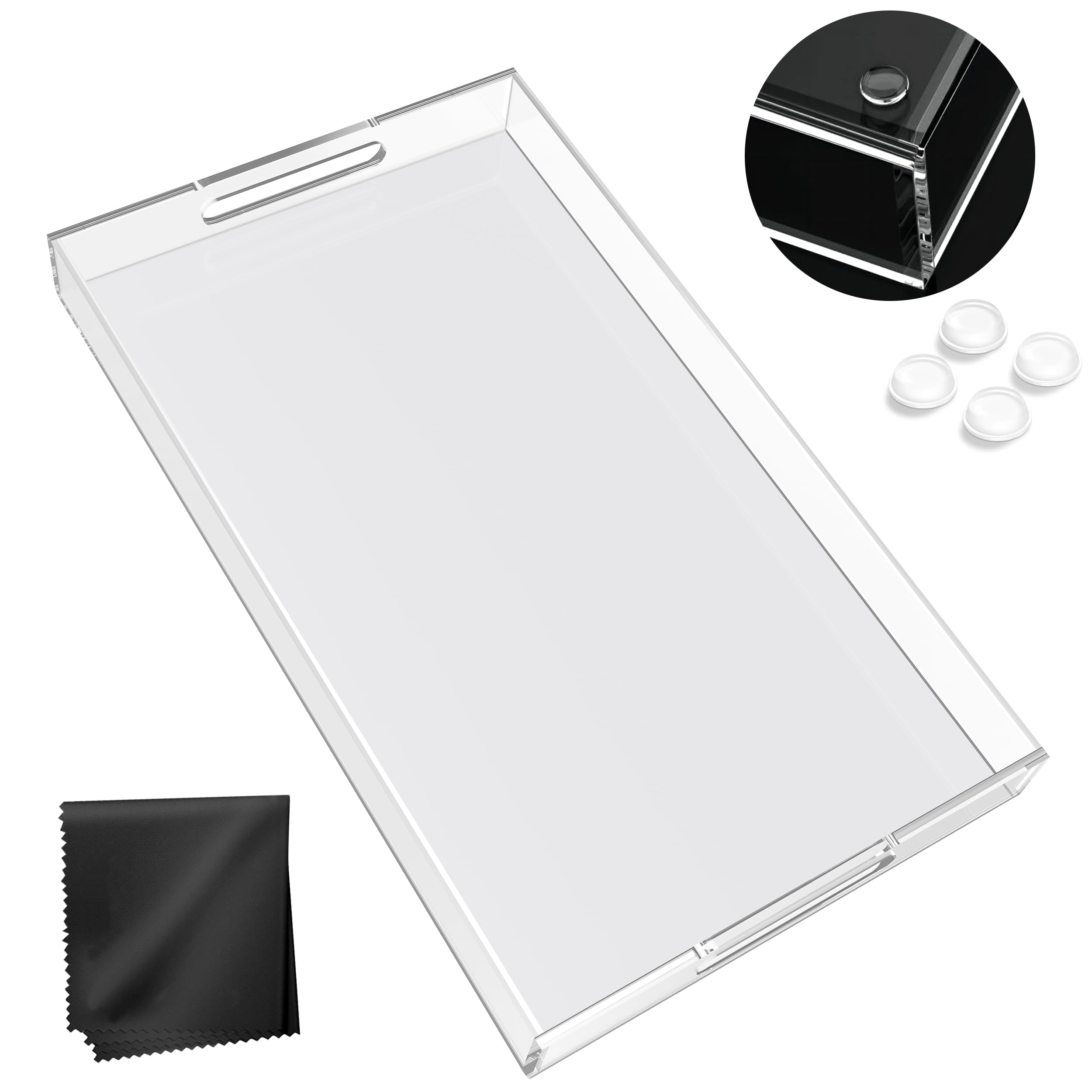 Acryl-Tablett, 50,8 x 30,5 cm, mit geschnittenen Griffen, auslaufsicher, dekoratives Tablett ist ein idealer Arbeitsplatten-Organizer für Wohnzimmer, Ottomane, Couchtische, Büros, Küchen und zum