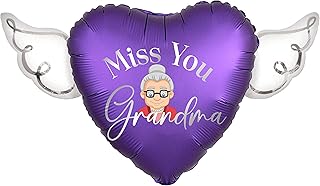 Miss You Grandma Heavenly Balloons heart shaped with angel wings (Purple)
