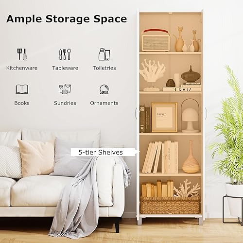 Miniatura 6 de Giantex Armario de almacenamiento con 2 puertas despensa de cocina con 5 estantes organizador alto de pie para armario garaje baño oficina sala de