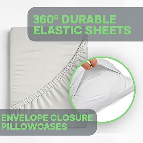 Miniatura 4 de Sacred Thread Juego de sábanas de rayón de 4 piezas hecho de bambú, juego de ropa de cama y fundas de almohada con bolsillos profundos, ropa de cama