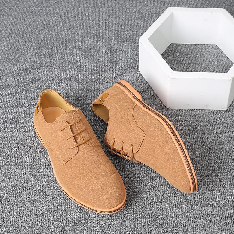 Men's Suede Oxford Shoes Formal Casual Walking Shoes Men's Suede Dress Shoes Casual Lace-Up Oxford Shoes (Khaki,12)2