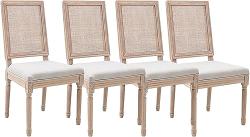 Miniatura 8 de Sillas de comedor de granja, sillas de dormitorio de tela francesa envejecidas con respaldo de ratán rectangular, elegantes sillas de cocina