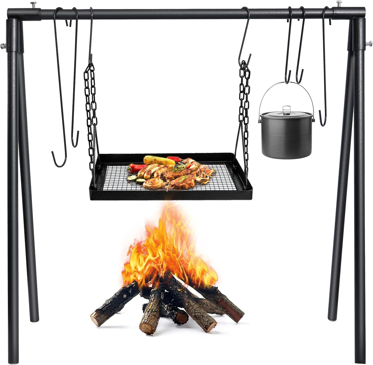 Collapsible Campfire Grill Stand with Adjustable Grate & Hooks Collapsible Campfire Grill Stand with Adjustable Grate & Hooks