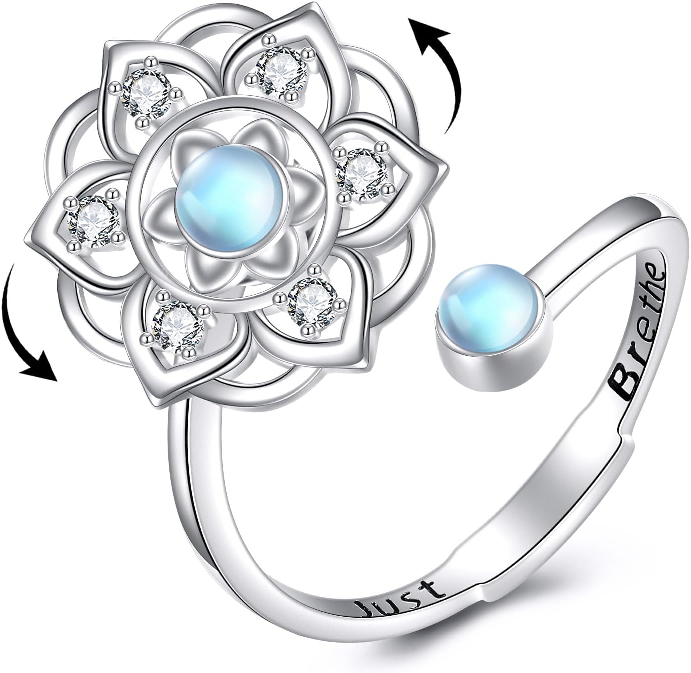 Fidget Spinner Ring 925 Sterling Silver Anxiety Ring Open Adjustable Anxiety Relive Jewelry Gifts for Women Men