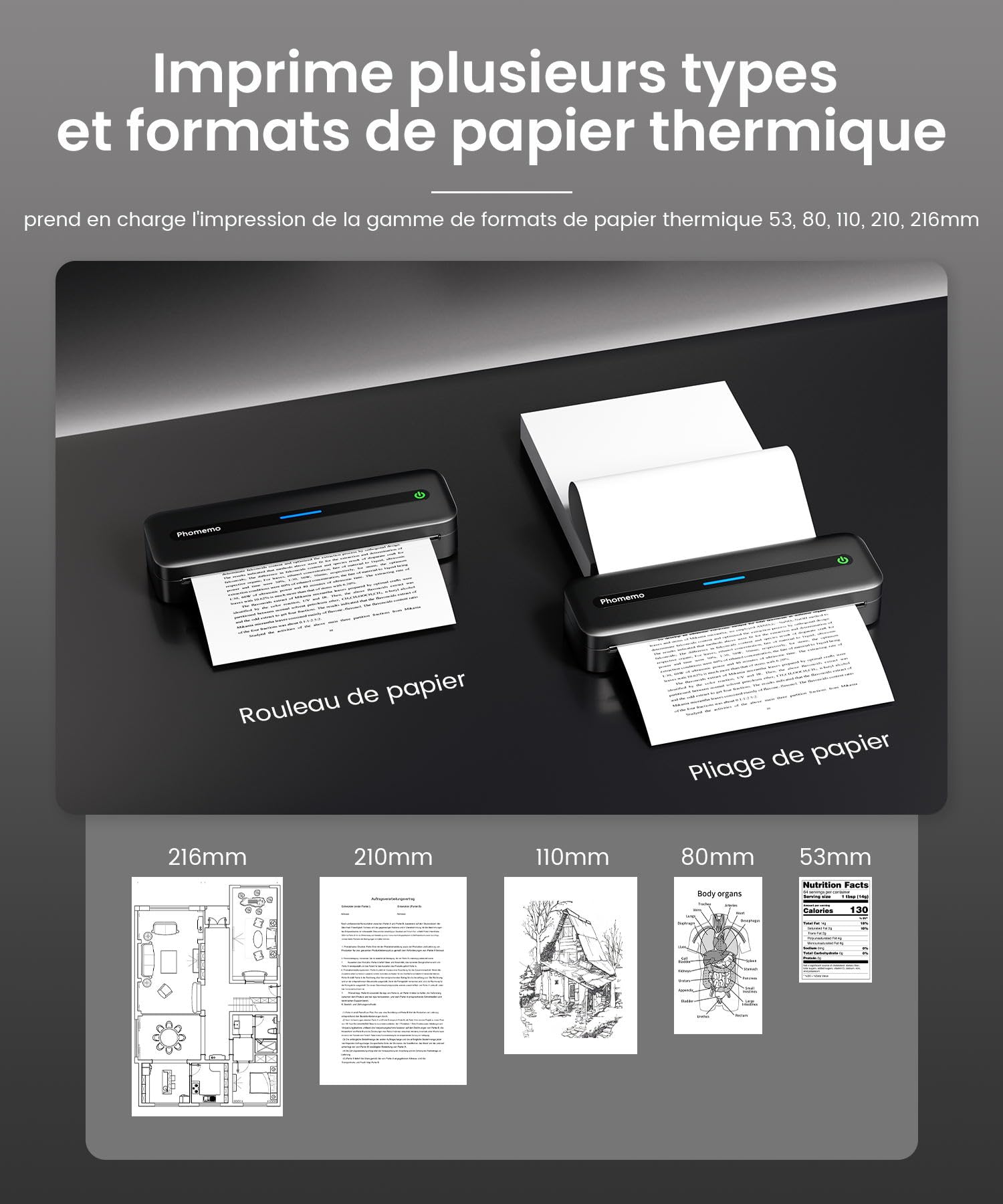 Phomemo M832 Imprimante Thermique A4 Portable Sans Encre Bluetooth avec Mallette de Transport et Papier Thermique, Noir