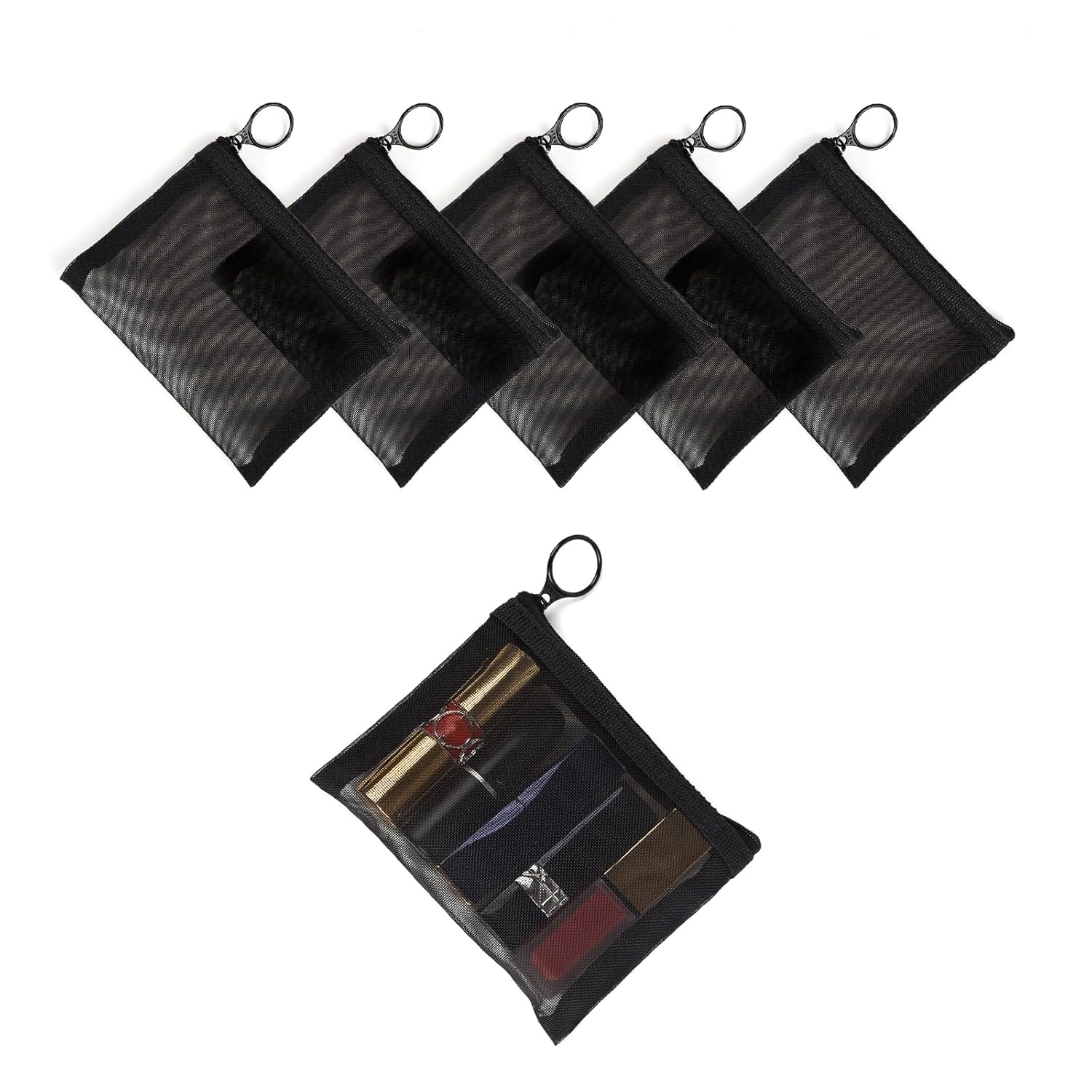 Patu Mini Zipper Mesh Bags, 4″ x 5″, Size S / A7, 5 Pieces, Beauty Makeup Lipstick Cosmetic Accessories Organizer, Small Travel Kit Storage Pouch, Black Patu Mini Zipper Mesh Bags, 4″ x 5″, Size S / A7, 5 Pieces, Beauty Makeup Lipstick Cosmetic Accessories Organizer, Small Travel Kit Storage Pouch, Black