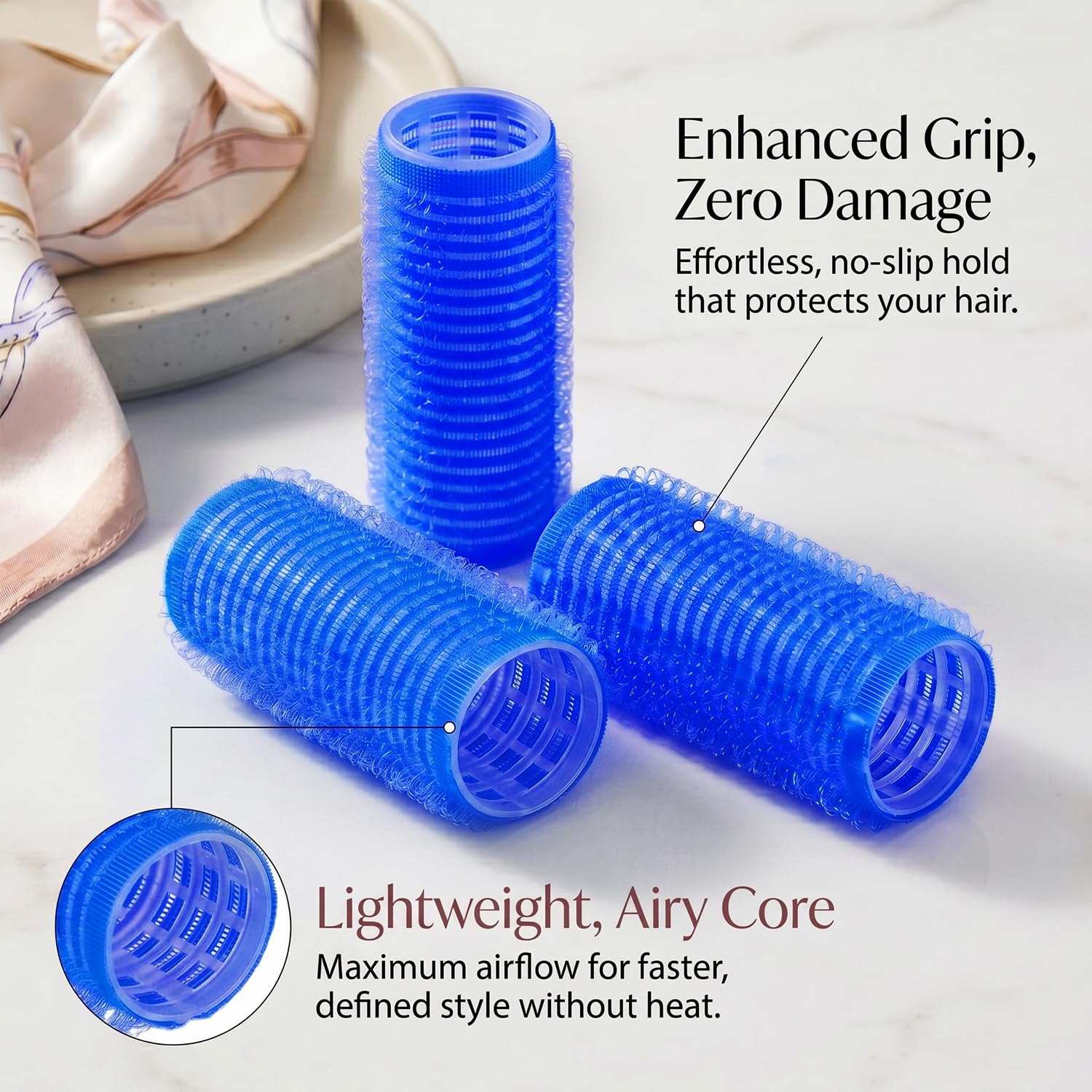 19PCS Self Grip Small Hair Rollers for Women Heatless Velcro Rollers for Hair Volume Set with Tail Comb for Medium Short Hair and Bangs DIY Curly Hairstyle(Blue)