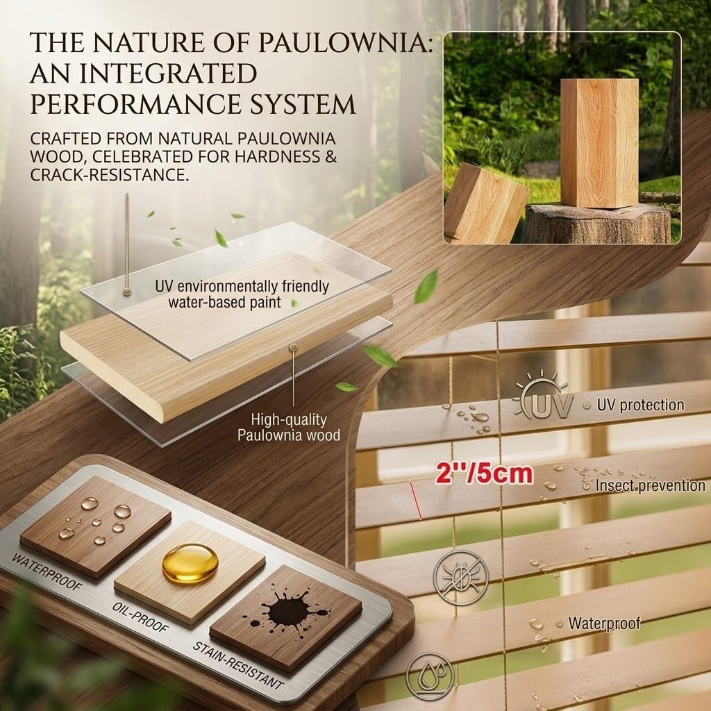 Bli veneciano de madera opaca inalámbrica – Cubiertas para ventanas interiores Slish para dormitorio, baño y oficina – Tamaños ajustables 34 pulgadas de ancho x 36 pulgadas de alto y 35 a 72 pulgadas