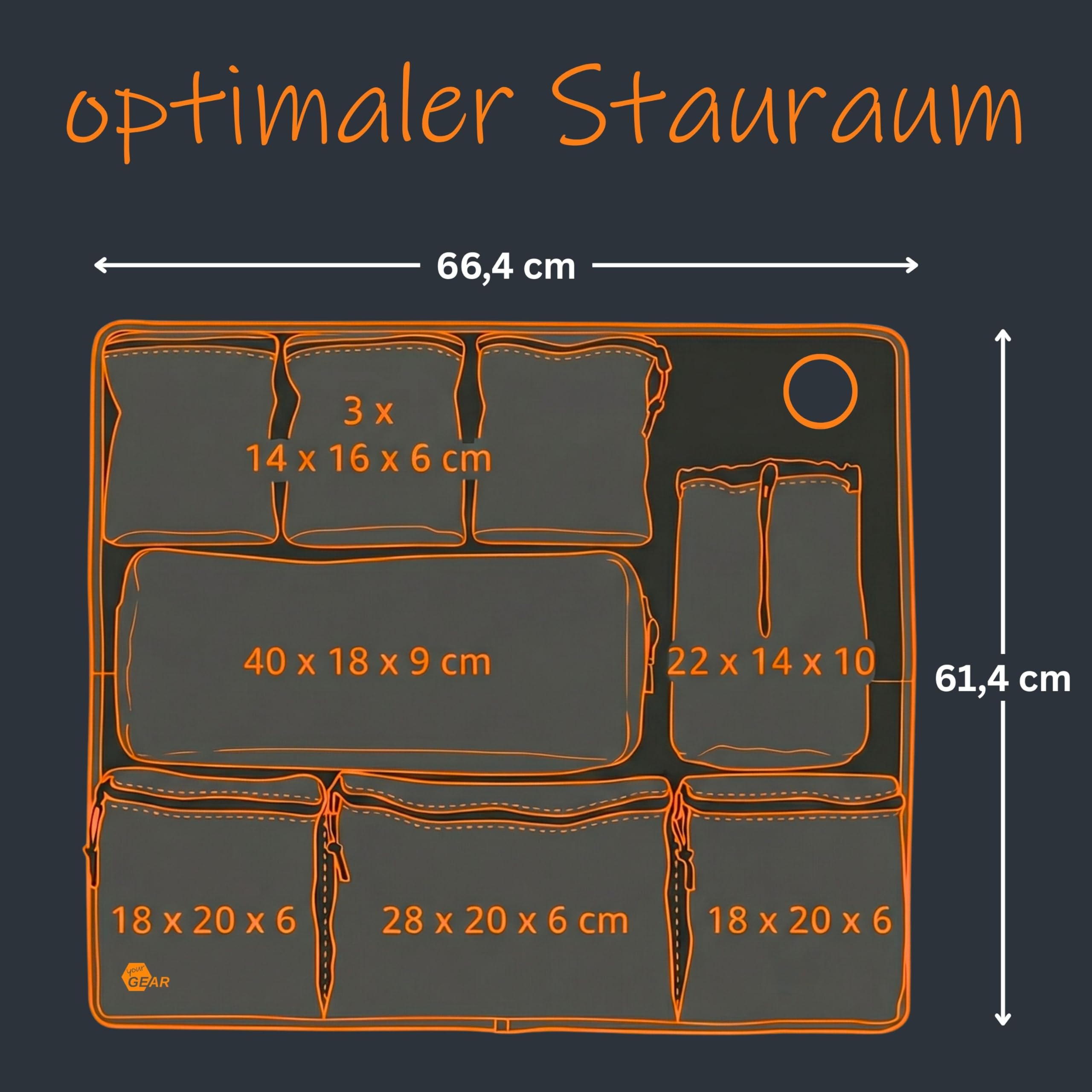 your GEAR Ortles L Organizador para puerta trasera izquierda de furgoneta – Bolsa de almacenamiento para autocaravana con 7 bolsillos con cremallera y portabotellas – Bolsa de utencilios de camping