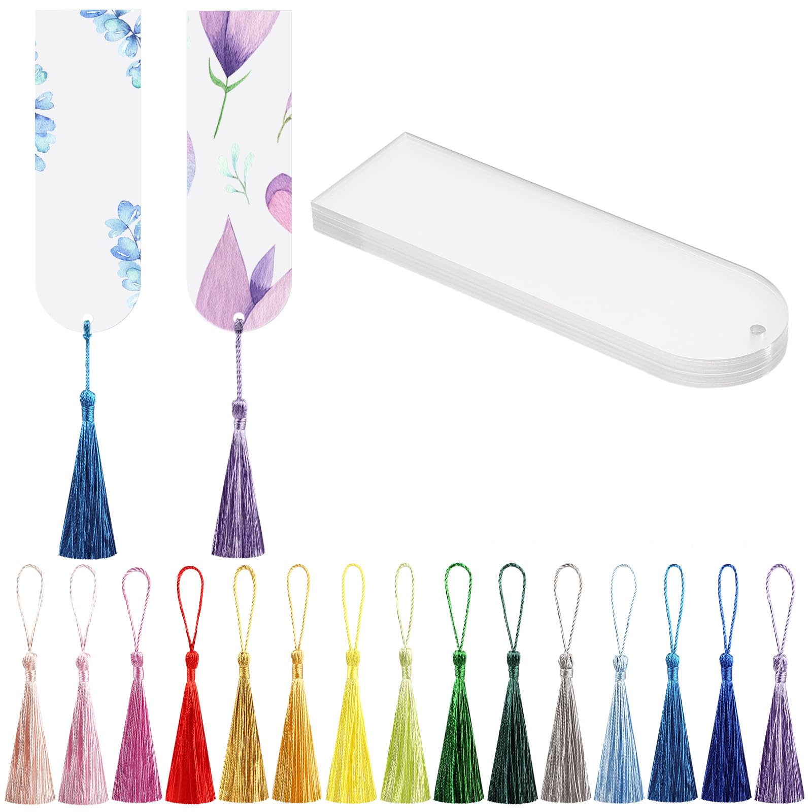 30 Pcs Semicircle Acrylic Bookmark Blanks Bulk Clear Book Marks Kit with 30 Pcs Colorful Tassels Transparent Reading Book Page Mark Tags Set DIY