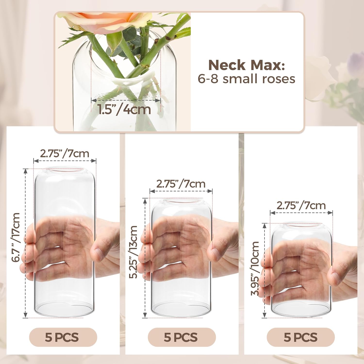 Jarrones Transparentes De 16 Piezas, Ini Jarrones De Flores, Botellas De Vidrio Decorativas