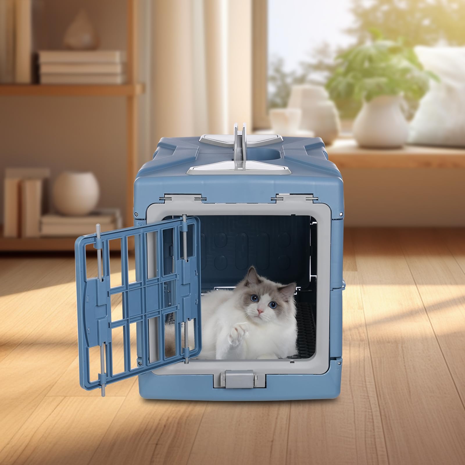 Trasportino gatto grande, pieghevole, con imbottitura in rete antiscivolo, per cani e gatti, colore: blu