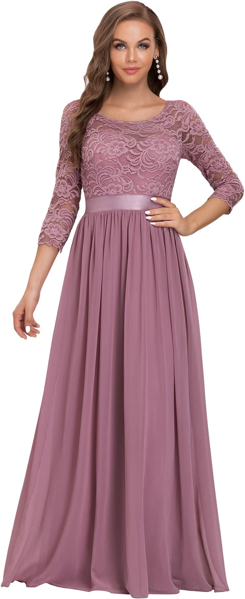 Ever-PrettyWomen's Bridesmaid Dresses 3/4 Sleeve Empire Waist Maxi Mother of The Bride Dresses