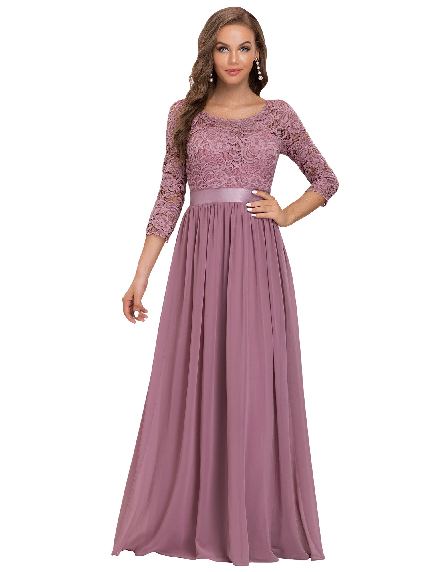 Ever-PrettyWomen's Bridesmaid Dresses 3/4 Sleeve Empire Waist Maxi Mother of The Bride Dresses