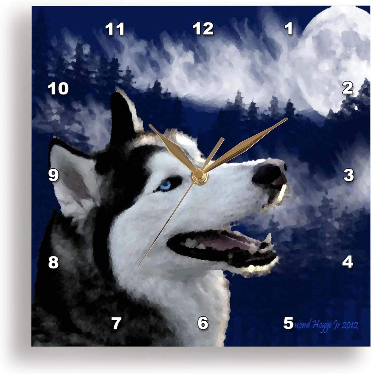 3dRose Wall Clock Silent - 15 inch - Blue Eyed Alaskan Husky - Jr Alaska