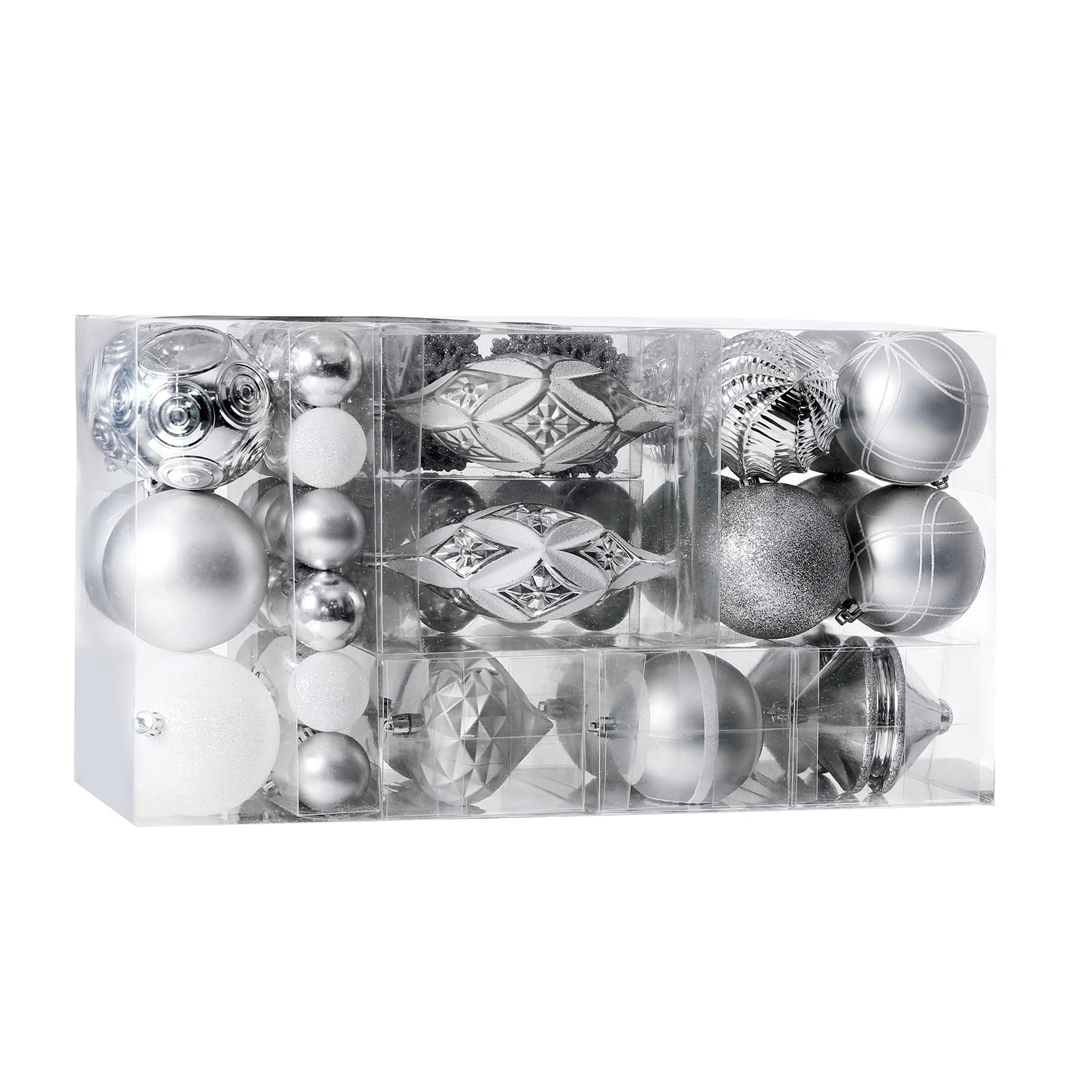 xmasexp christmas ball ornaments assorted shatterproof christmas ball set with reusable hand-held gift package for xmas tree decoration (silver, 102pcs)