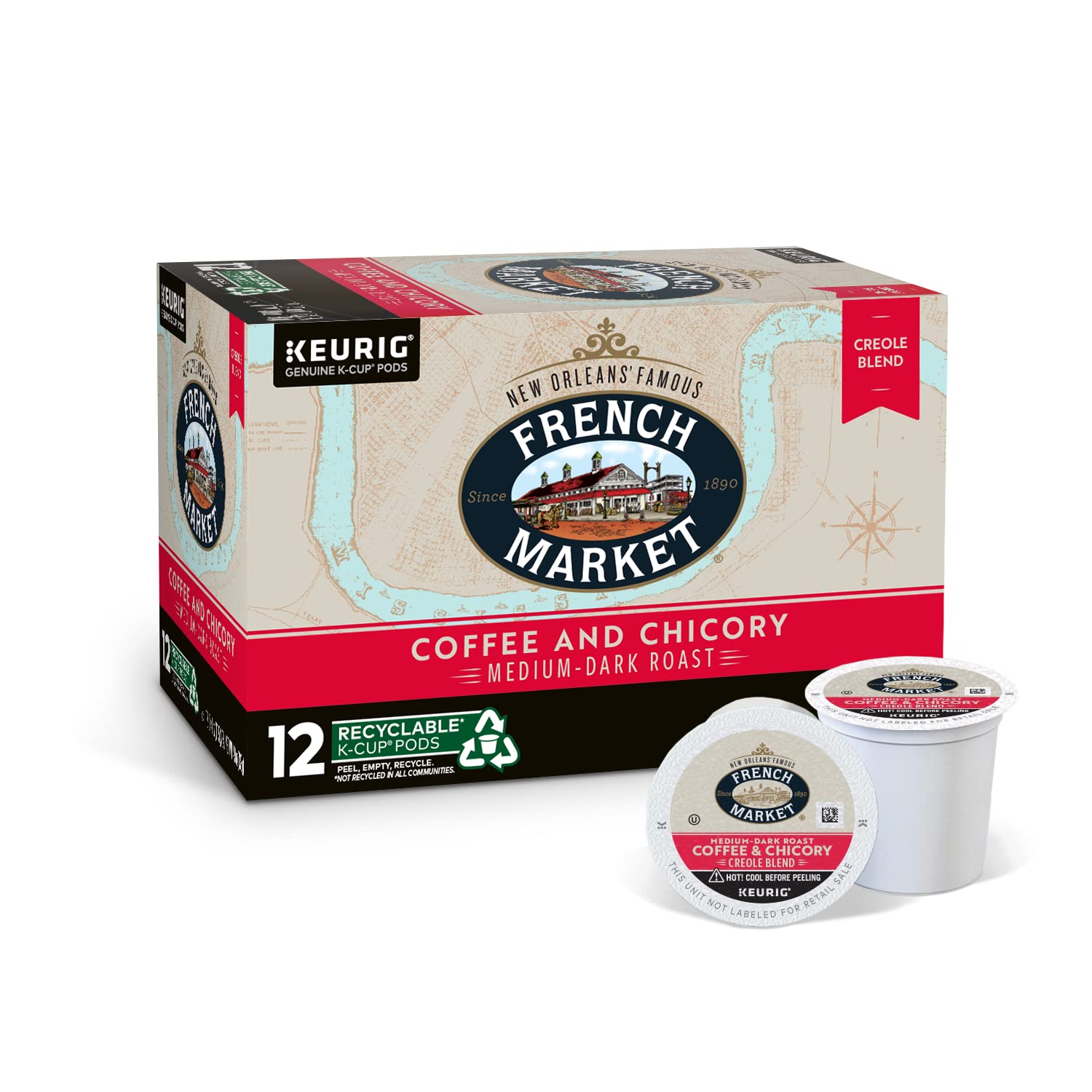 French Market Coffee & Chicory Medium-Dark Roast Single Serve Coffee Pods, 12ct Box (Pack of 4)