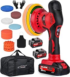 Xtremeauto Glide X6 Cordless Dual Action Car Polisher Kit – 21V Brushless Buffer & Waxing Machine with 2 Batteries, Variable Speed Orbital Polishing Tool for Car Detailing, Scratch Removal & Finishing