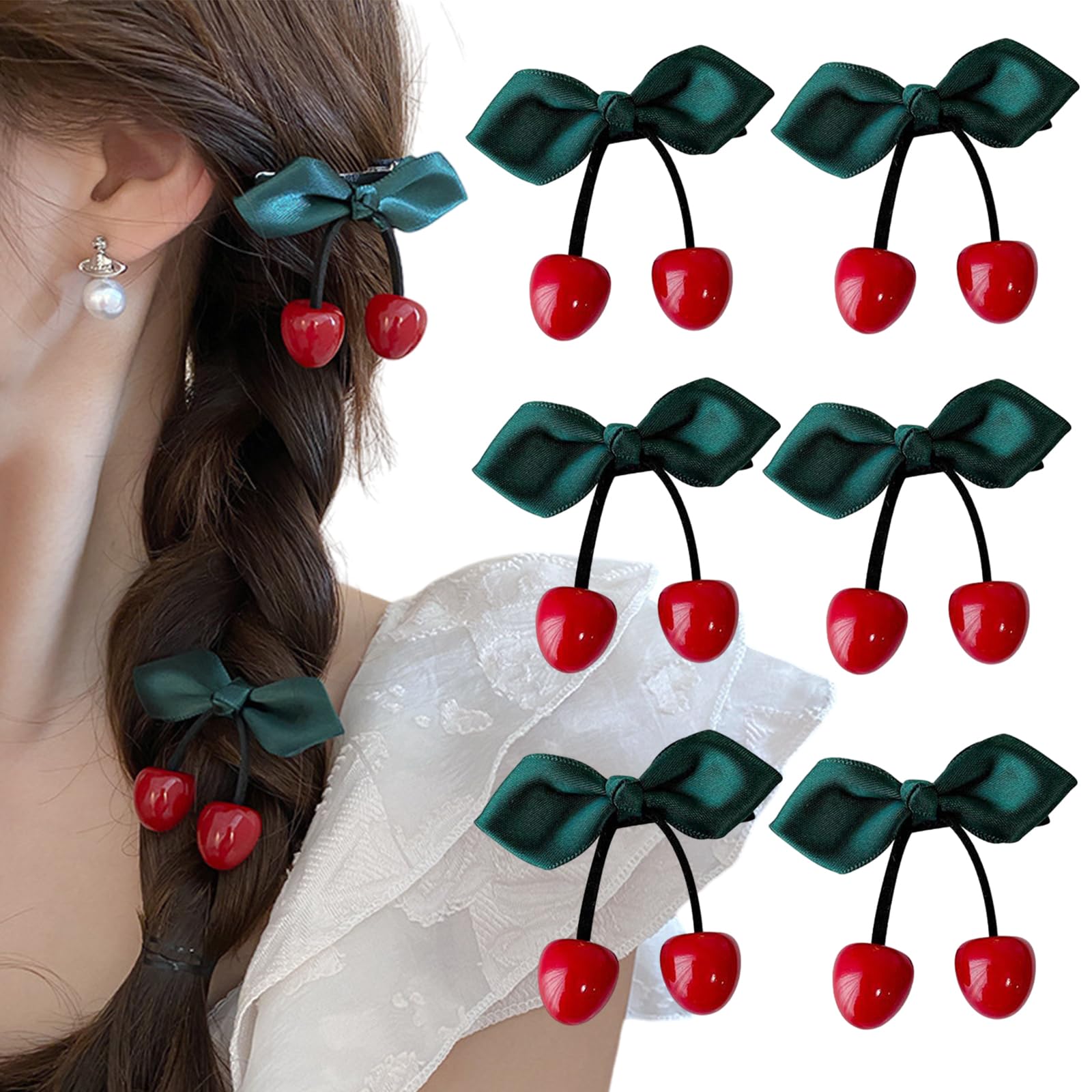 6 Pcs Cherry Hair Clip Red Green Christmas Hair Accessories for Women, Alligator Acrylic Cherry Side Hairpins Ponytail Hair Barrettes for Winter Daily